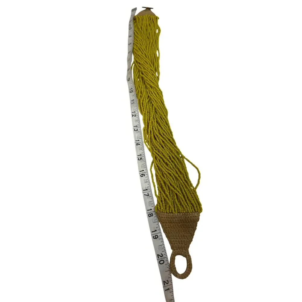 VTG Naga Multi-Strand Seed Bead Necklace Chartreuse Mustard Yellow w Coin Clasp - Picture 3 of 4